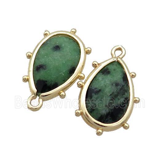 Natural Zoisite Teardrop Pendant Green Gold Plated