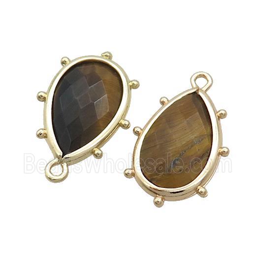 Natural Tiger Eye Stone Teardrop Pendant Gold Plated