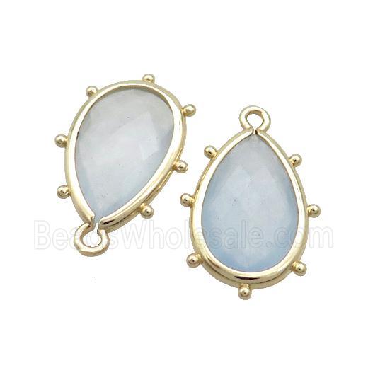 Lt.blue Jade Teardrop Pendant Dye Gold Plated