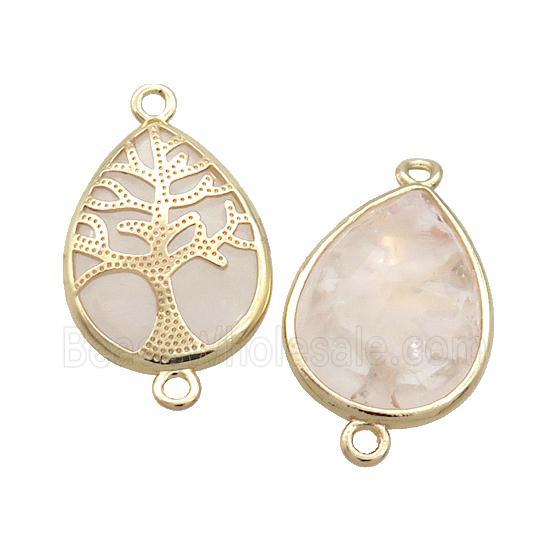 Clear Quartz Teardrop Connector Tree Of Life Gold Plated