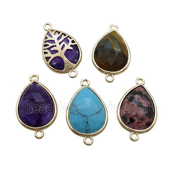 Mixed Gemstone Teardrop Connector Tree Of Life Gold Plated
