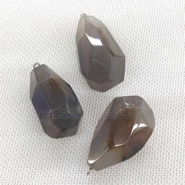 Natural Gray Agate Pendant Freeform Faceted