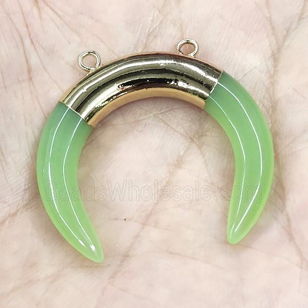 Green Cat Eye Glass Crescent Pendant 2loops Gold Plated