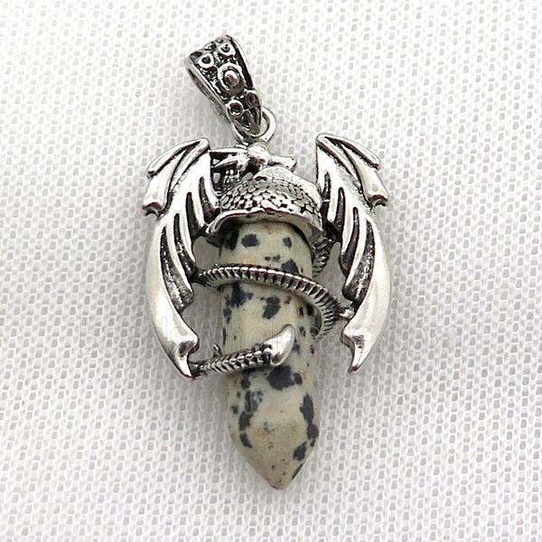 Alloy Dragon Pendant Pave Dalmatian Jasper Antique Silver