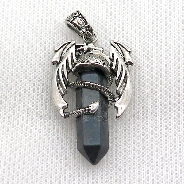 Alloy Dragon Pendant Pave Black Hematite Antique Silver