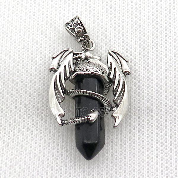 Alloy Dragon Pendant Pave Black Onyx Agate Antique Silver