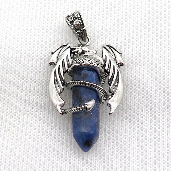 Alloy Dragon Pendant Pave Blue Jade Dye Antique Silver