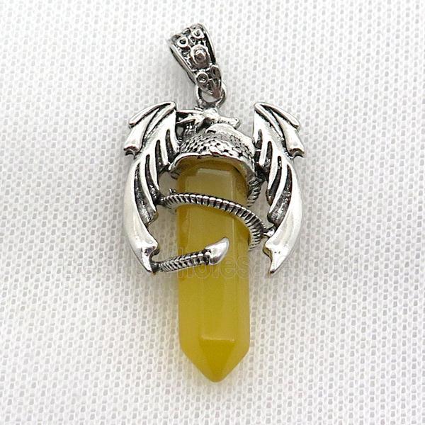 Alloy Dragon Pendant Pave Lemon Jade Dye Antique Silver