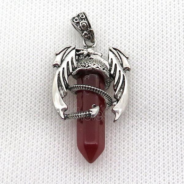 Alloy Dragon Pendant Pave Red Dye Agate Antique Silver