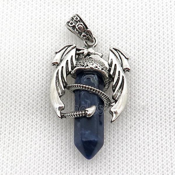 Alloy Dragon Pendant Pave Blue Sodalite Antique Silver