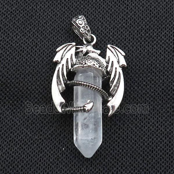 Alloy Dragon Pendant Pave Crystal Quartz Antique Silver