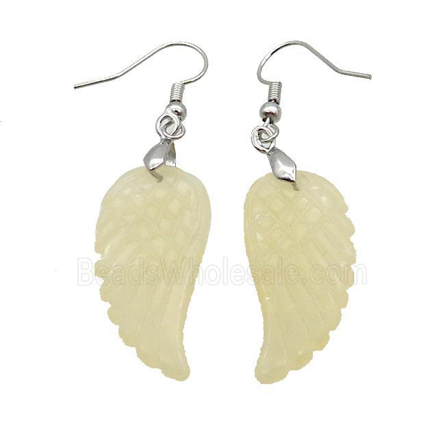 Natural Yellow Honey Jade Angel Wings Hook Earring