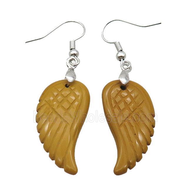 Natural Yellow Mookaite Angel Wings Hook Earring