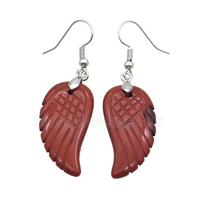 Natural Red Jasper Angel Wings Hook Earring