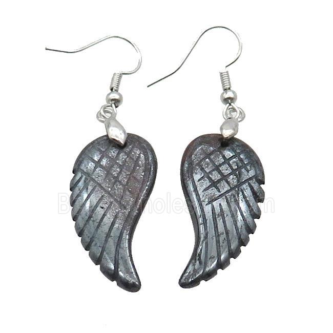 Iron Tiger Eye Stone Angel Wings Hook Earring