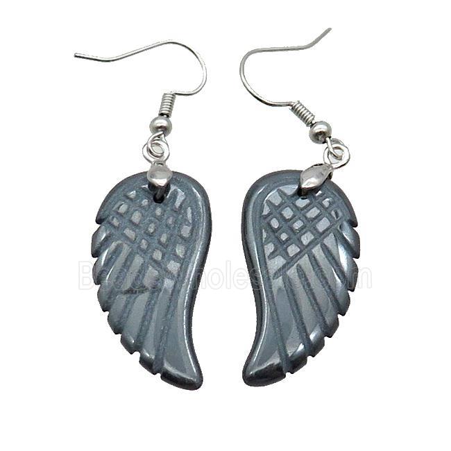 Blue Hematite Angel Wings Hook Earring
