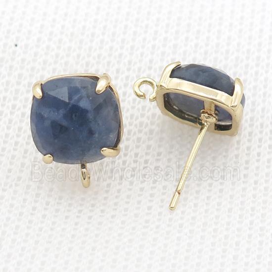 Copper Stud Earring Pave Blue Sodalite Square Gold Plated