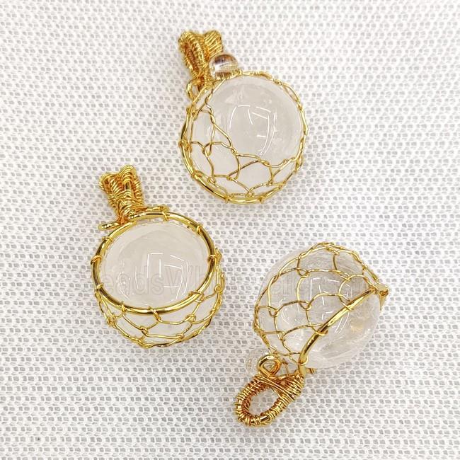 Natural Clear Quartz Sphere Ball Pendant Wire Wrapped