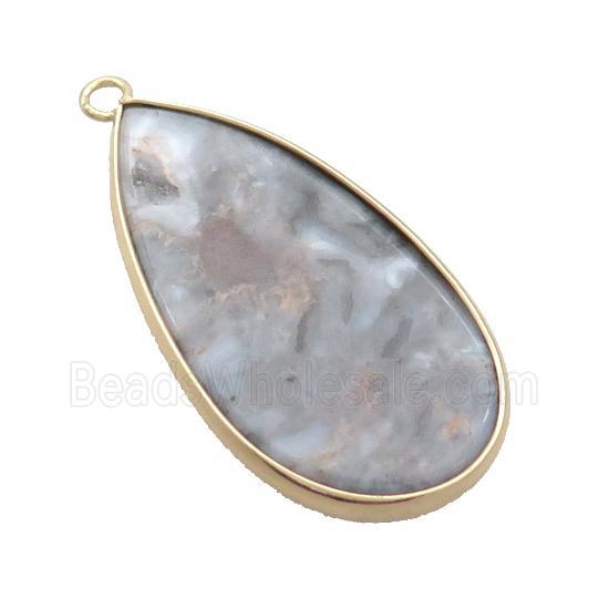 Ocean Agate Teardrop Pendant Gold Plated