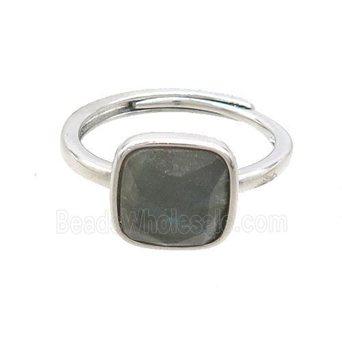 Copper Ring Pave Labradorite Square Adjustable Platinum Plated