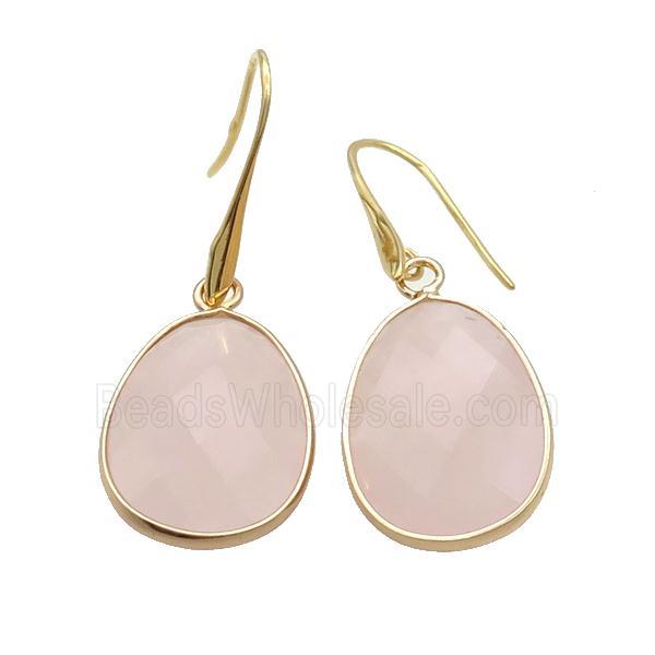Pink Rose Quartz Copper Hook Earrings Teardrop Gold Plated