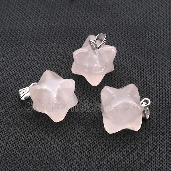 Natural Pink Rose Quartz Merkaba Star Cube Pendant