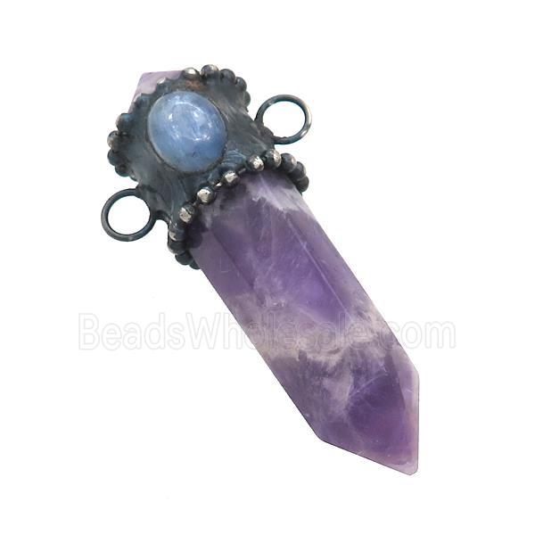 Natural Purple Amethyst Bullet Pendant Kyanite 2loops