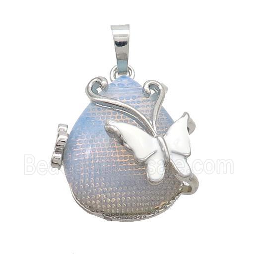 White Opalite Teardrop Pendant Alloy Platinum Plated