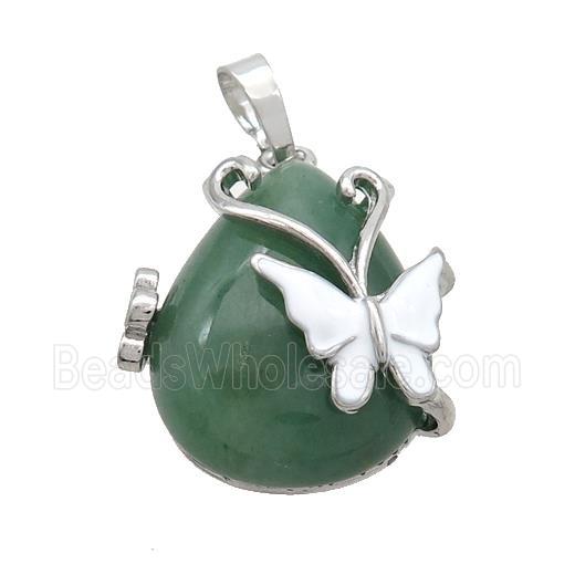 Green Aventurine Teardrop Pendant Alloy Platinum Plated