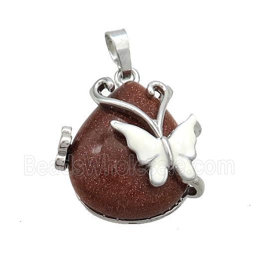Golden Sandstone Teardrop Pendant Alloy Platinum Plated