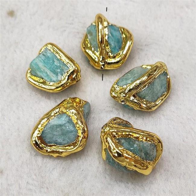 Natural Green Amazonite Nugget Beads Freeform Gold Plated
