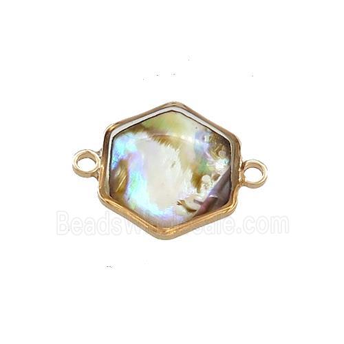 Abalone Shell Hexagon Connector Gold Plated