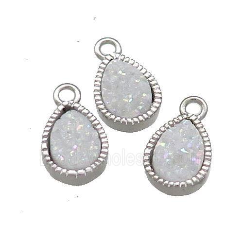 White AB-Color Quartz Druzy Teardrop Pendant