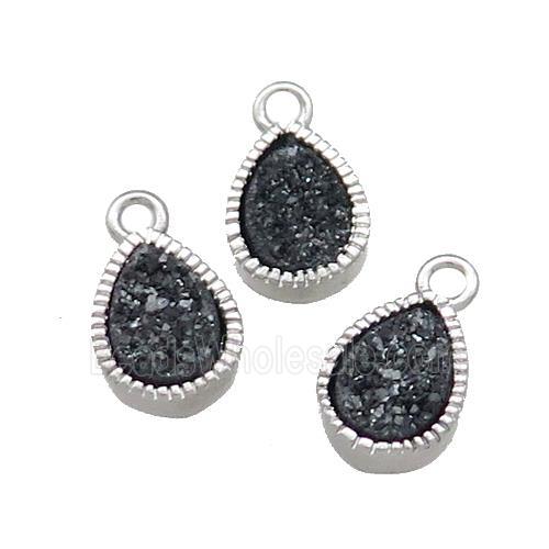 Black Quartz Druzy Teardrop Pendant
