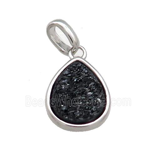 Black Quartz Druzy Teardrop Pendant
