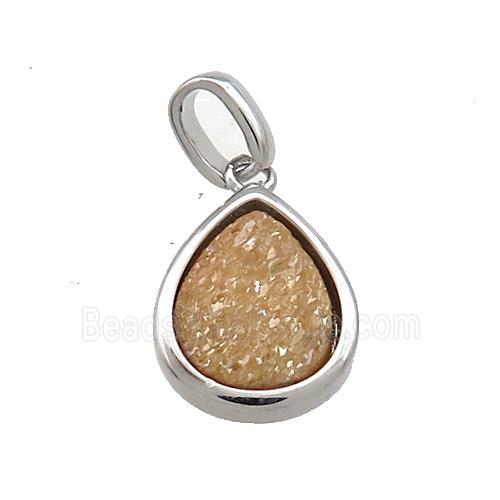 Champagne Quartz Druzy Teardrop Pendant