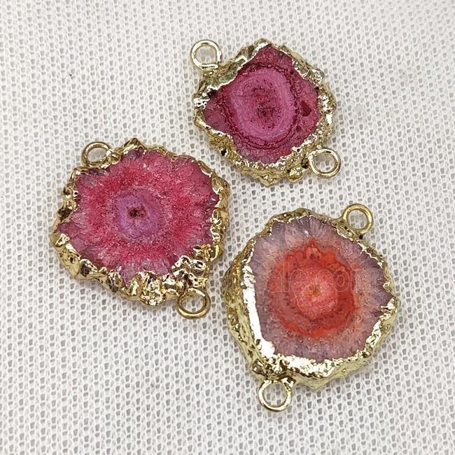 Solar Quartz Slice Connector Red Dye Gold Plated