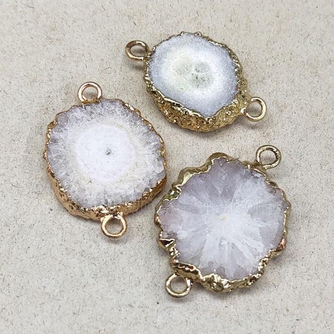 Solar Quartz Slice Connector White Gold Plated