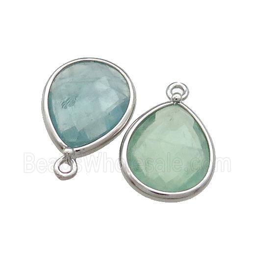 Natural Green Fluorite Teardrop Pendant Platinum Plated