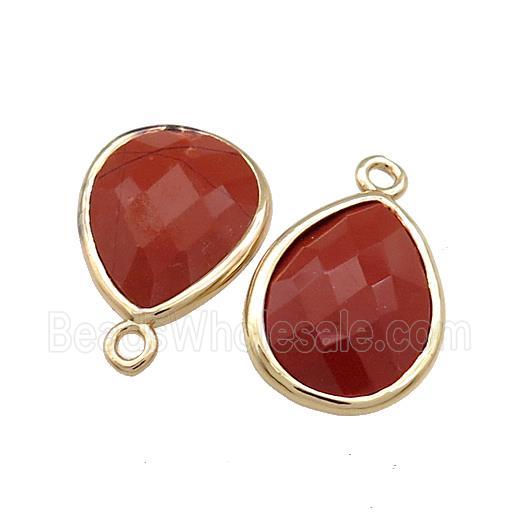 Natural Red Jasper Teardrop Pendant Gold Plated