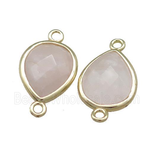 Rose Quartz Teardrop Connector Gold Plated