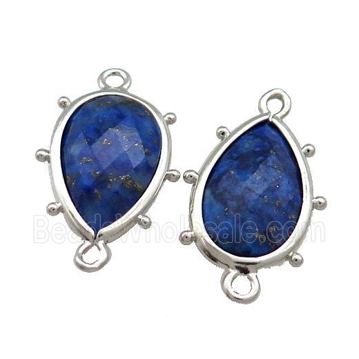 Natural Lapis Lazuli Blue Teardrop Connector Platinum Plated