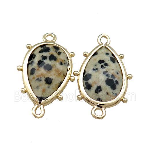 Black Dalmatian Jasper Teardrop Connector Gold Plated