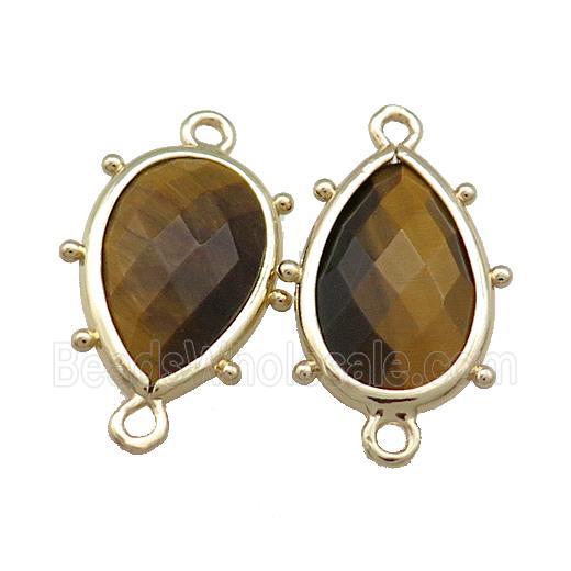 Tiger Eye Stone Teardrop Connector Gold Plated