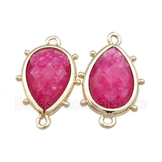 Red Jade Teardrop Connector Dye Gold Plated