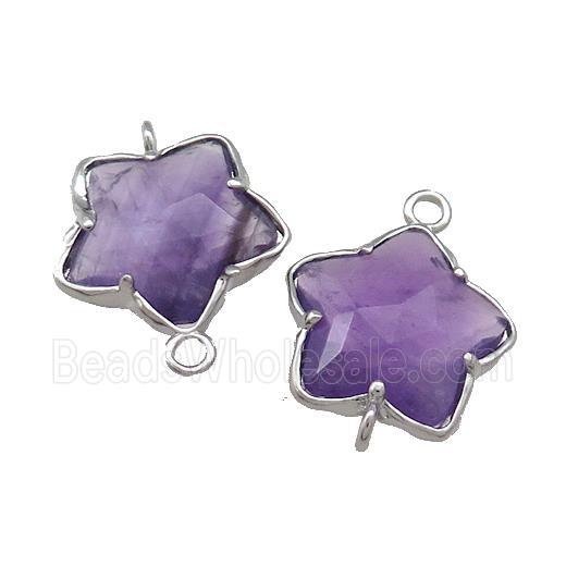 Purple Amethyst Flower Connector Platinum Plated