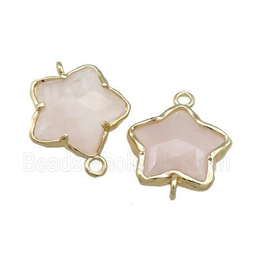 Pink Rose Quartz Flower Connector Gold Plated