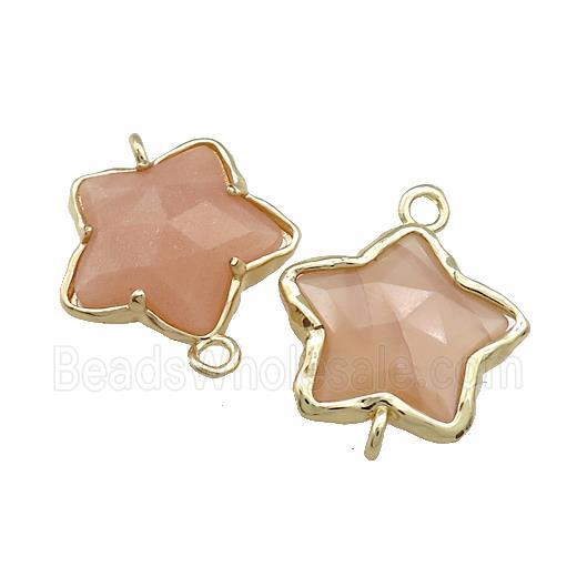 Peach Moonstone Flower Connector Gold Plated
