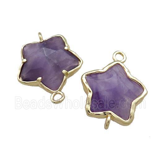 Purple Amethyst Flower Connector Gold Plated