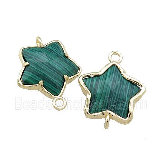 Synthetic Green Malachite Flower Connector Gold Plated